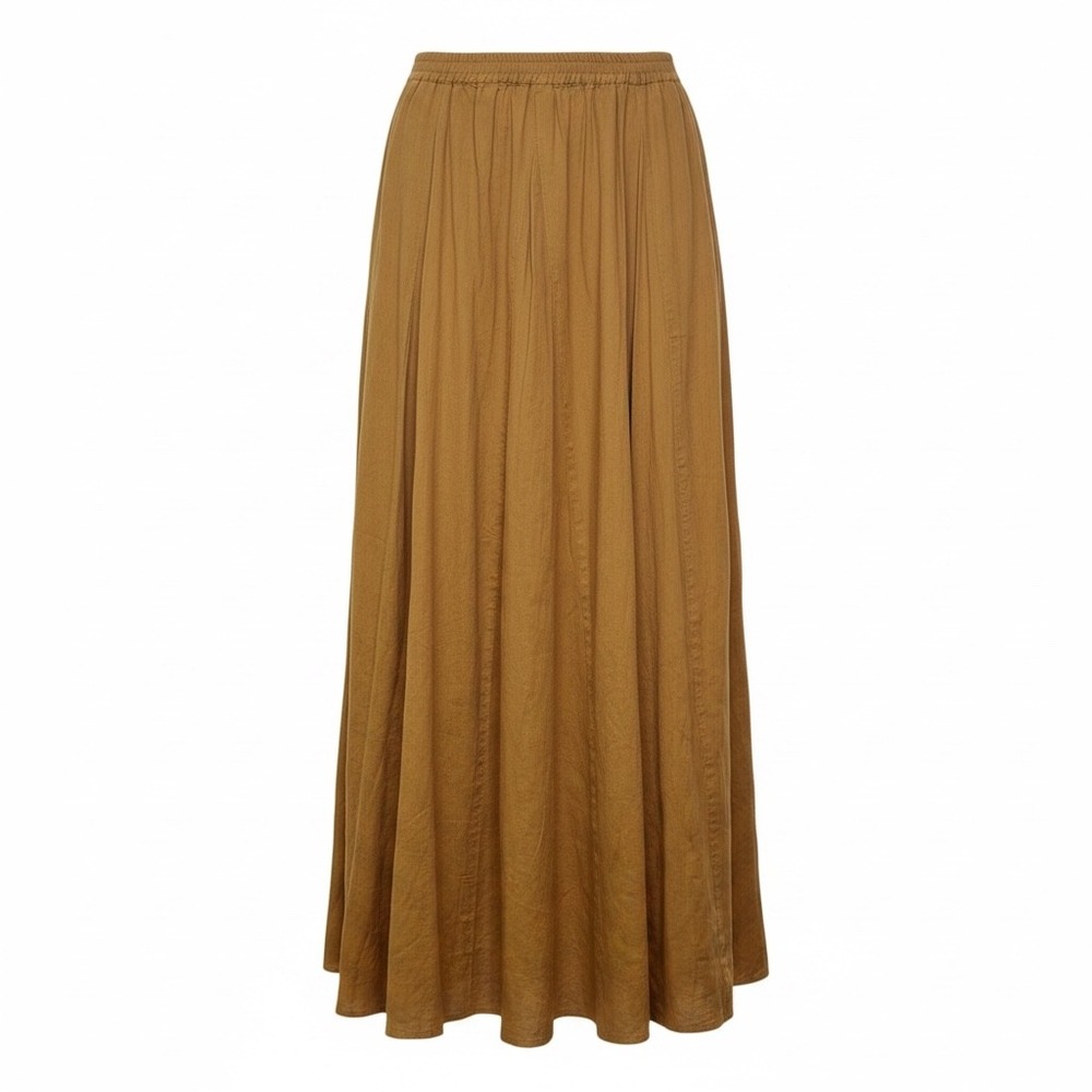 Japanese Boho Maxi Skirt Cotton Mustard Brown Medium Stretchy Earthy Mori Kei